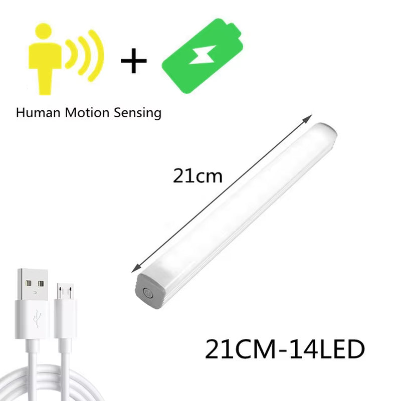 LED Cabinet Light 15/21/30CM Kitchen Wireless Dimming USB Rechargeable Motion/Hand-Sweep Sensor Bedroom Wardrobe Night Lamp